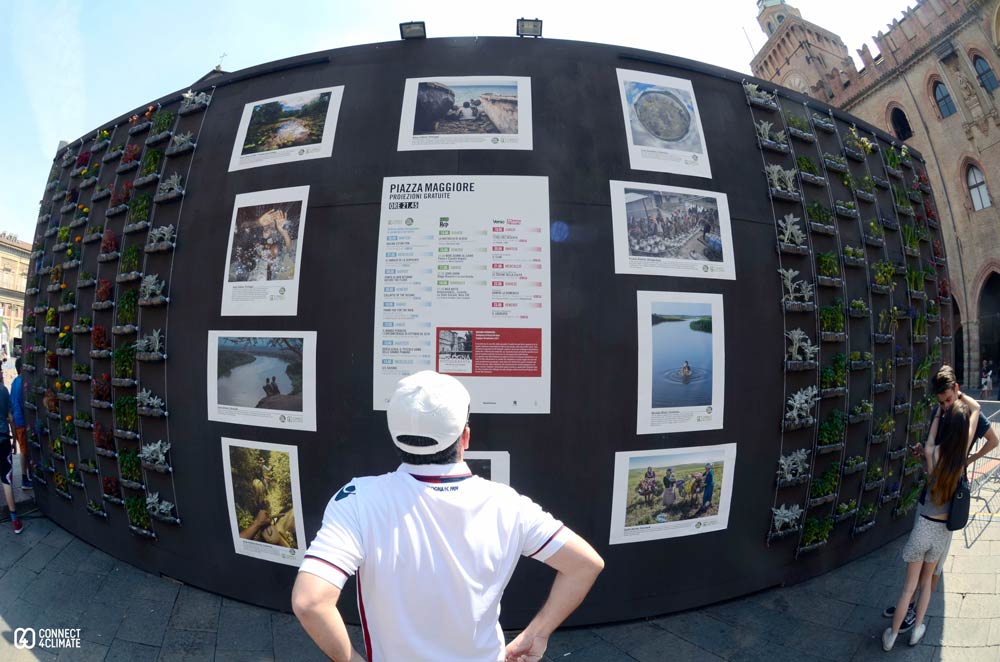 The #All4TheGreen Contest's winners photos were exhibited in Piazza Maggiore, the main square of Bologna.