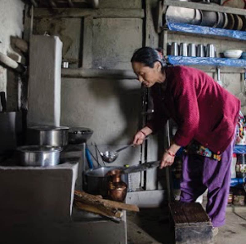 Woman making tea on an ICS in Upper Sepi Village, Darjeeling, West Bengal, India
