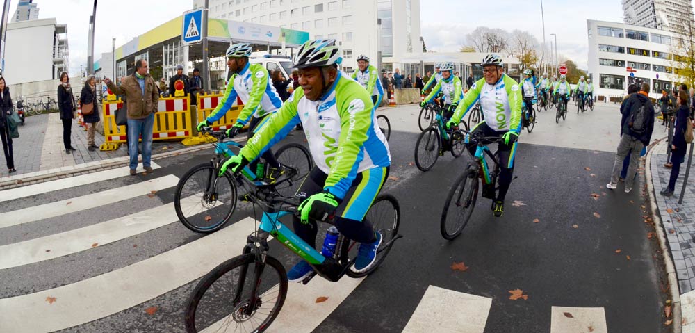 Minister Inia Seruiratu biked to the COP23 venue within the Klima Tour initiative. Photo Credits: Max Thabiso Edkins/Connect4Climate