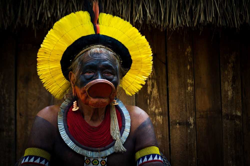 Chief Raoni in ceremonial war paint.