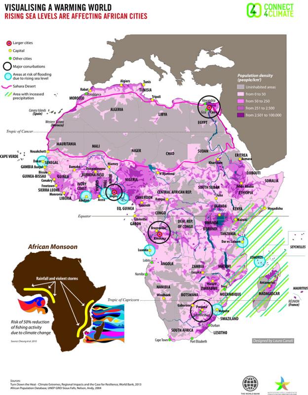 This Africa map shows how rising sea levels are affecting African cities.